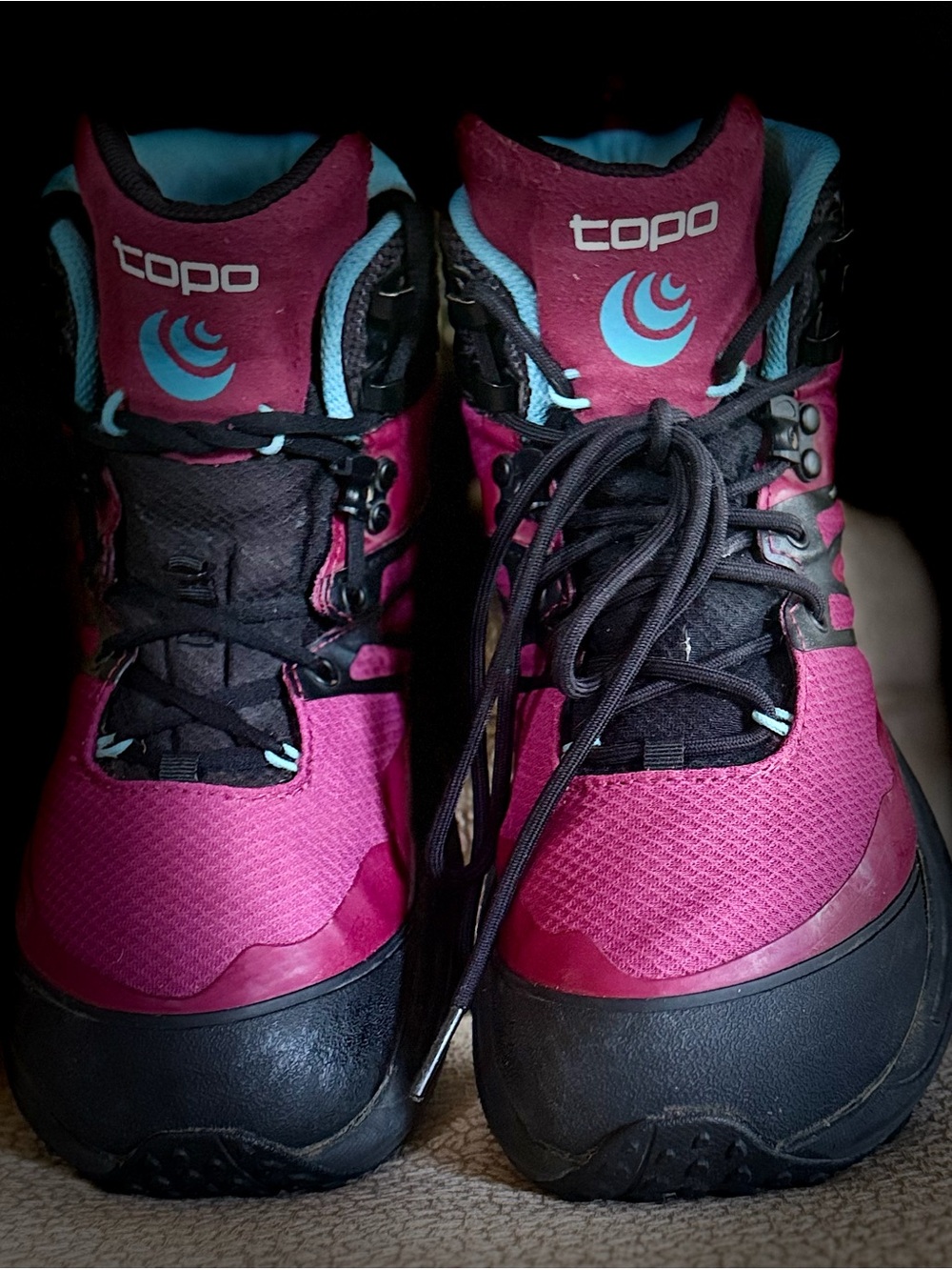 Topo Women's Pink and Black Lace-Up Trail Boots